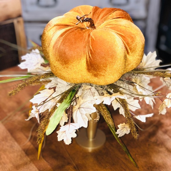 Gold Velvet Pumpkin Centerpiece, Fall Centerpiece, Home Decor - Picture 2 of 5